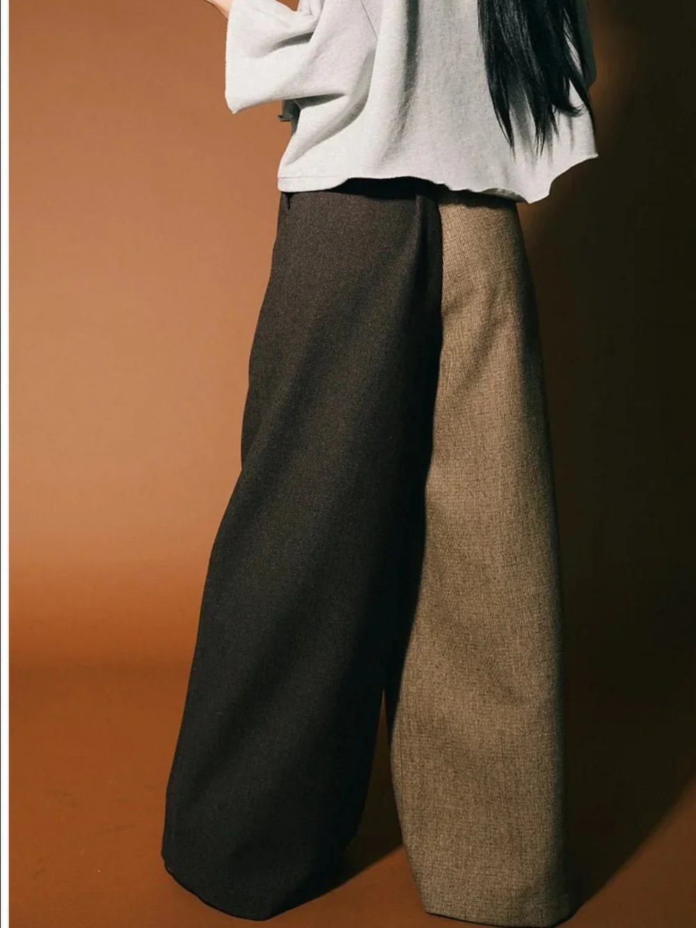 Dressed in lala Two-Tone Wide Leg Embroidered Duck Pants , S